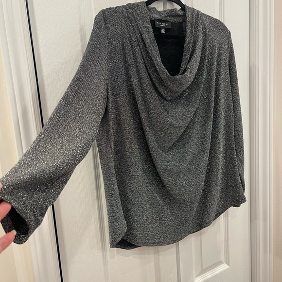 PREMISE Woman Perfect Fit Blac Silver Sparkle Long Sleeve Top Cowl Neck 1X Plus - Picture 4 of 5